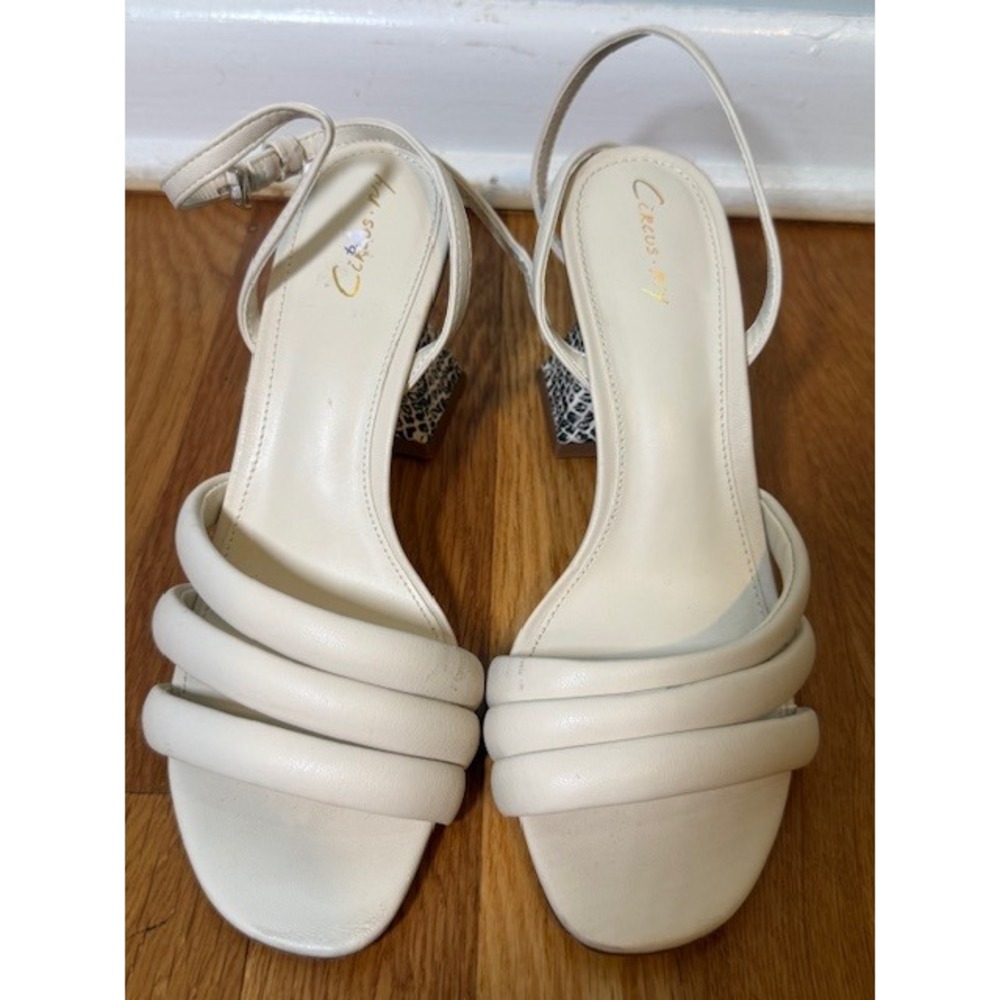 Circus by Sam Edelman‎ Bobbie Sandal Size 8 Sculptural Heel Snake Print Cream